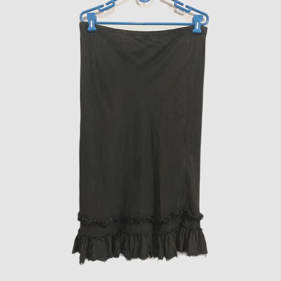 CALYPSO Black 100% Linen Maxi Ruffle Raw Hem Skirt   Women's Size Medium - Picture 2 of 8